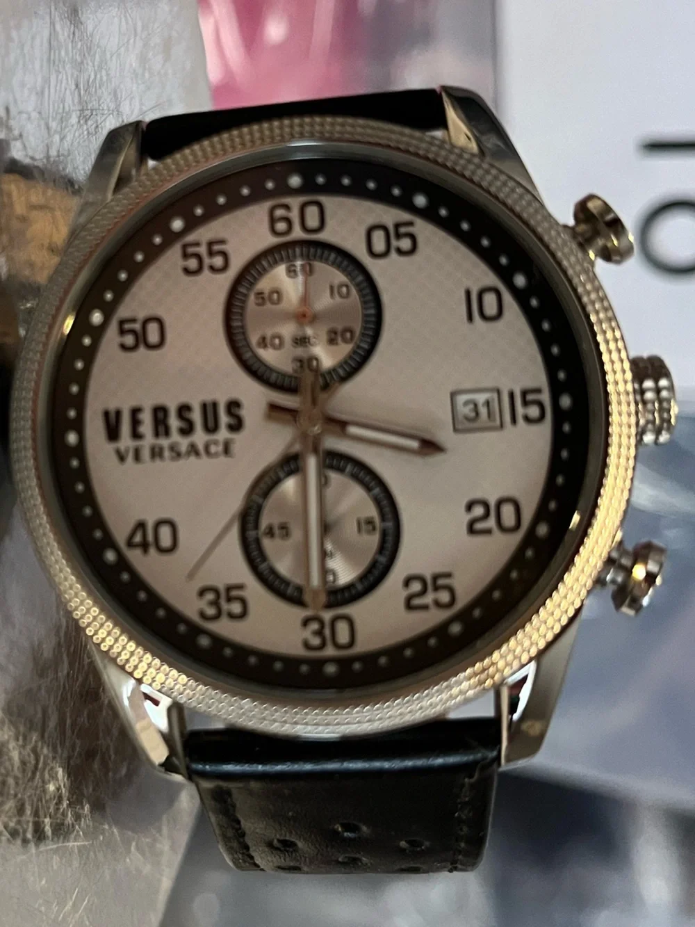 Versus Versace Silver Case White Dial Black Accents Men's Chronograph Watch